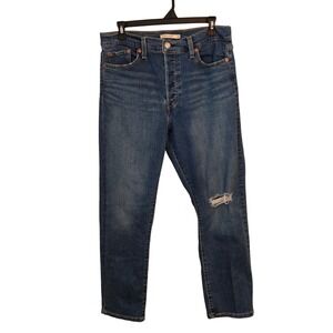 Levi's Wedgie Straight Jeans Womens Size 32 Button Fly Distressed Denim